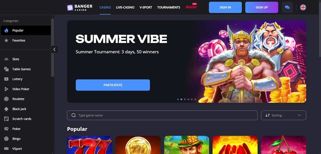 Overview of the Banger Casino gambling service