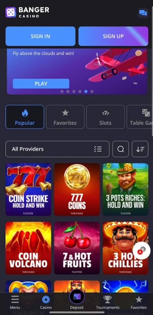 mobile version of the casino
